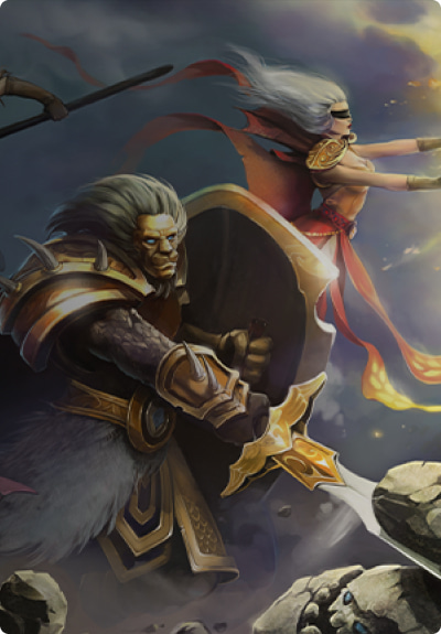 The illustration of a battle in Siege of Heroes game