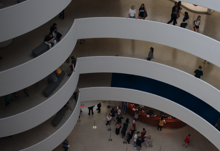 People inside of a five-floor mall