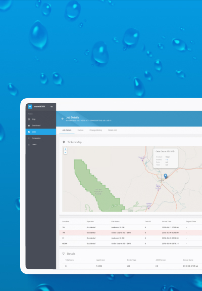The screenshot of UI of WaterWORX on a tablet