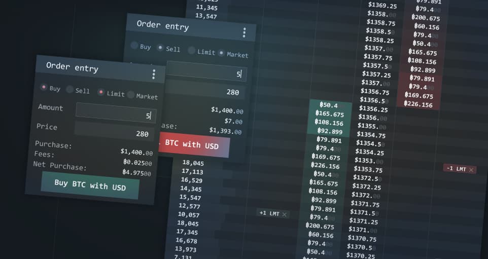 Currencies exchange orders screens with information