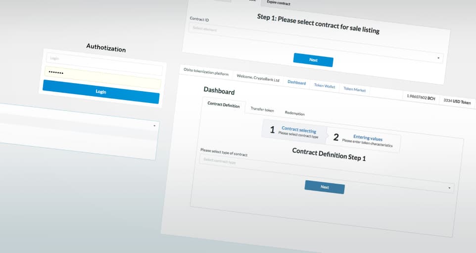 Authorization, contract selection, and contract definition stages of Obito application