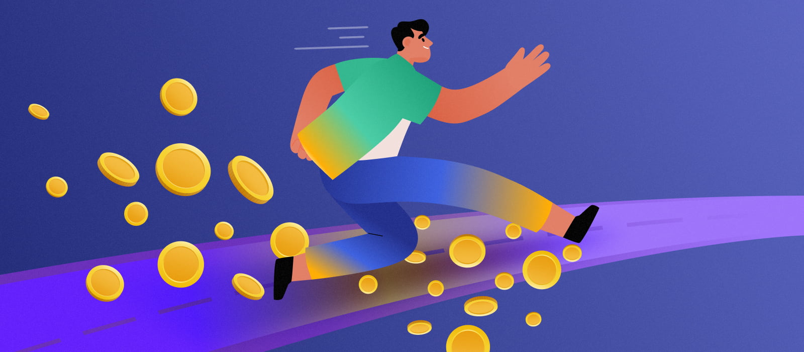 A running person with multiple coins around