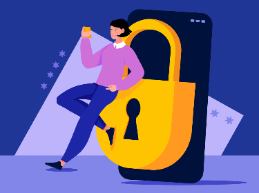 A person lean elbows against a mobile phone with a lock